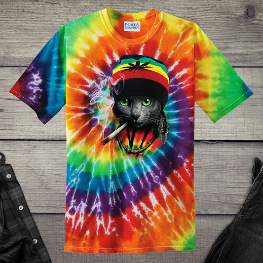 Rasta Cat Tie-Dye T-Shirt