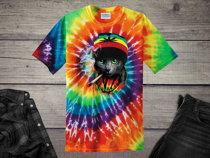 Rasta Cat Tie-Dye T-Shirt