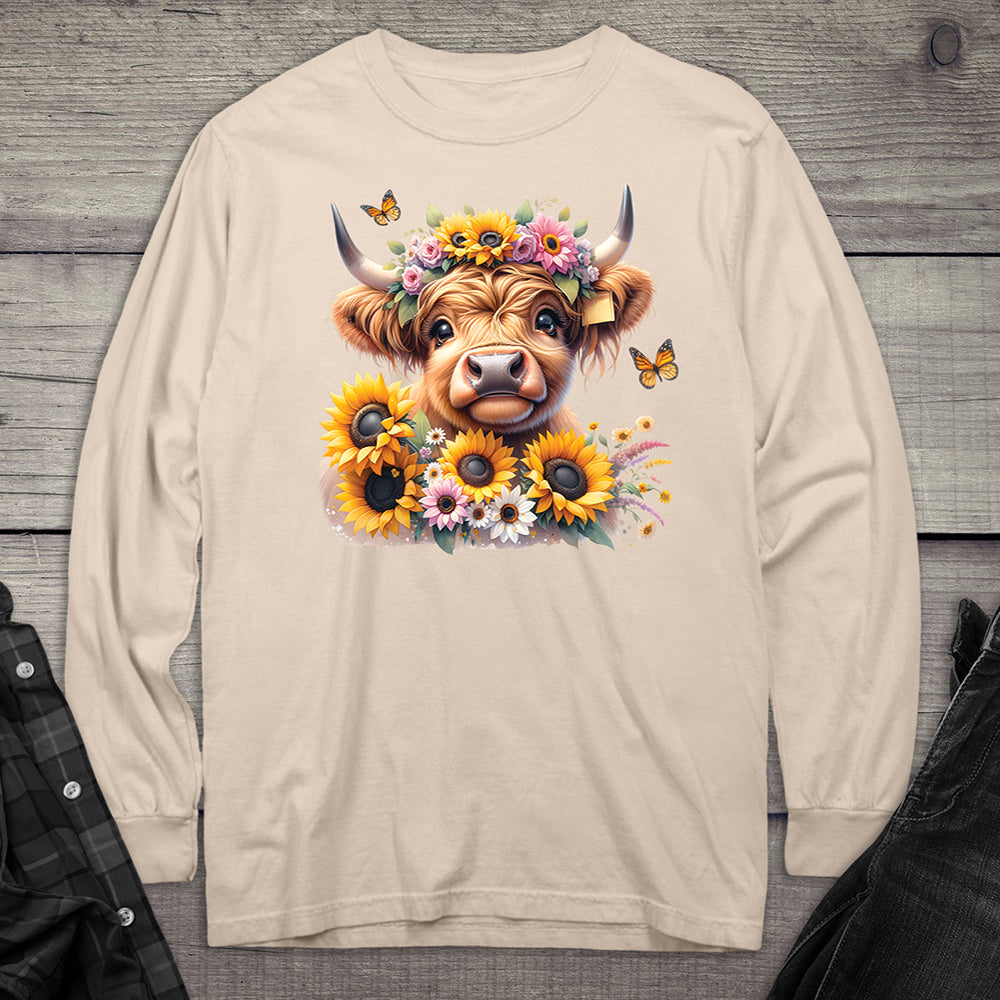 Highland Cow Flowers Long Sleeve Tee