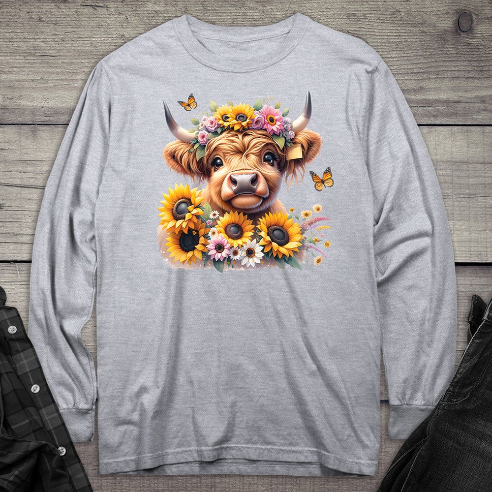 Highland Cow Flowers Long Sleeve Tee