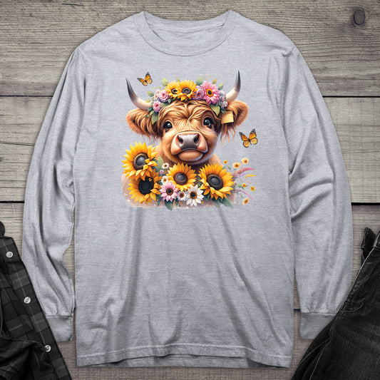 Highland Cow Flowers Long Sleeve Tee