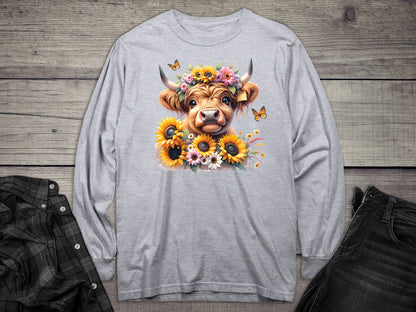 Highland Cow Flowers Long Sleeve Tee