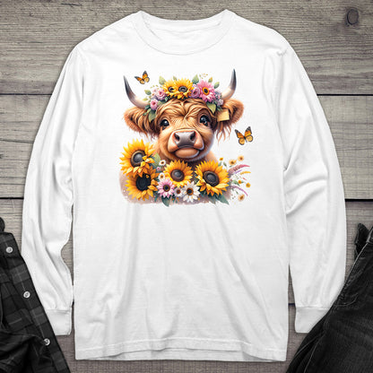 Highland Cow Flowers Long Sleeve Tee
