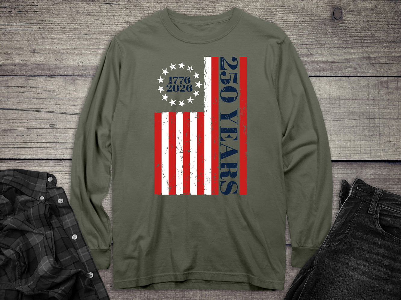 USA 250 Years Flag Long Sleeve Tee