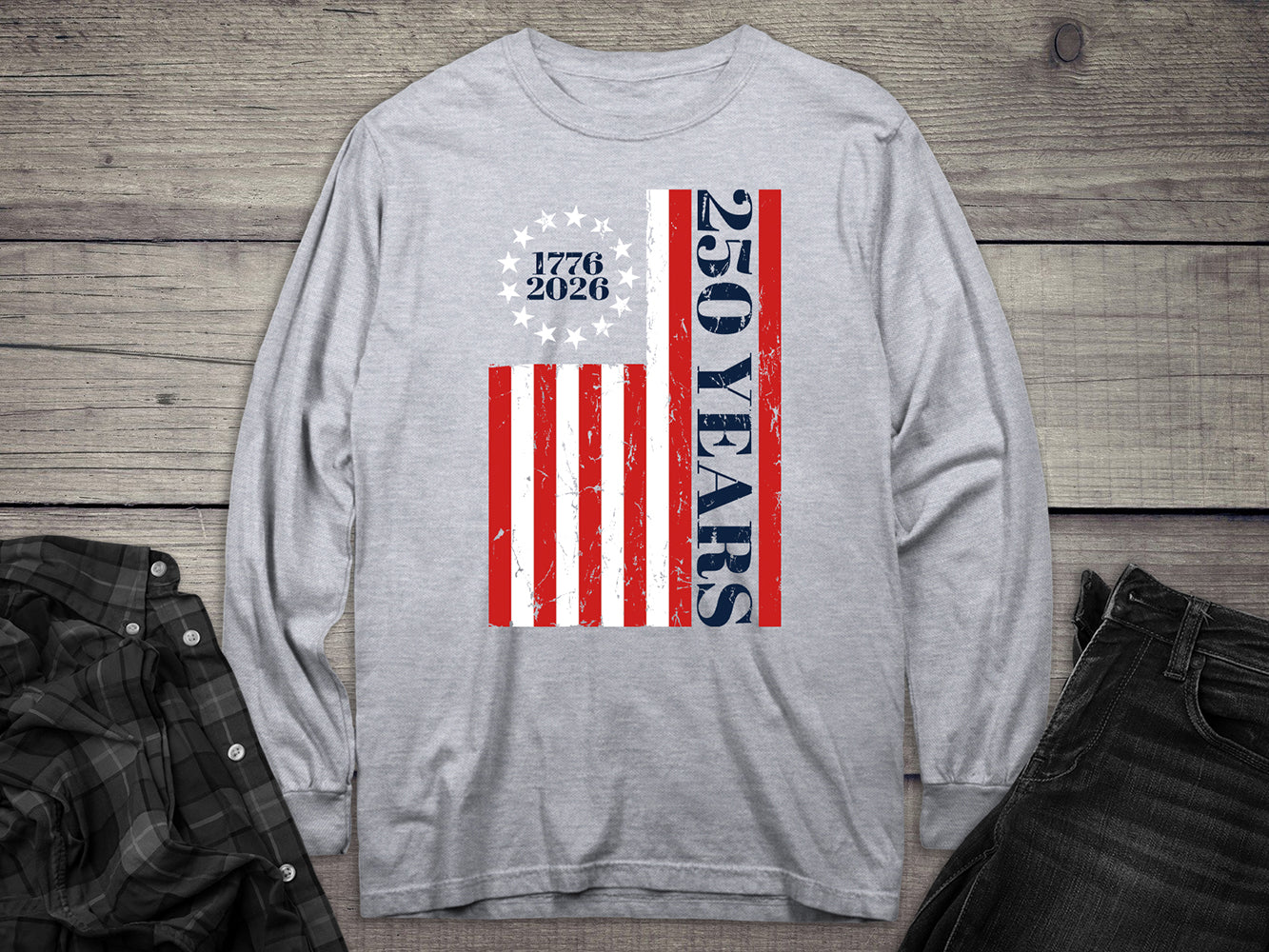 USA 250 Years Flag Long Sleeve Tee