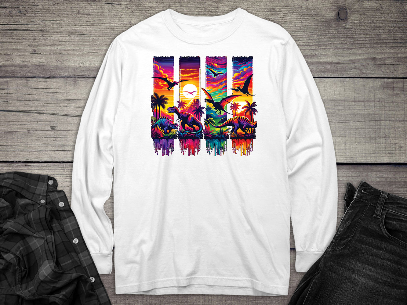 Colorful Dinosaurs Long Sleeve Tee