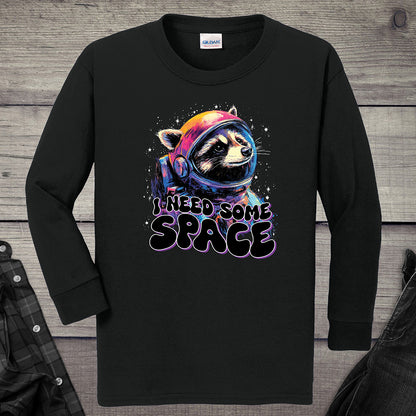 I Need Space Raccoon Youth Long Sleeve Tee