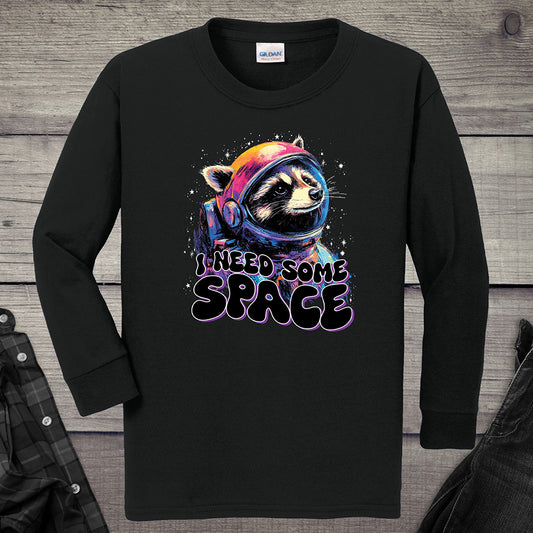 I Need Space Raccoon Youth Long Sleeve Tee