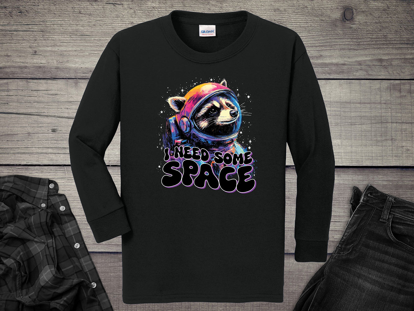 I Need Space Raccoon Youth Long Sleeve Tee