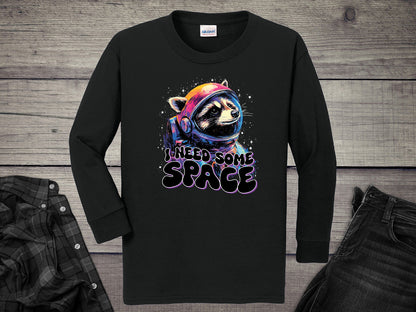 I Need Space Raccoon Youth Long Sleeve Tee