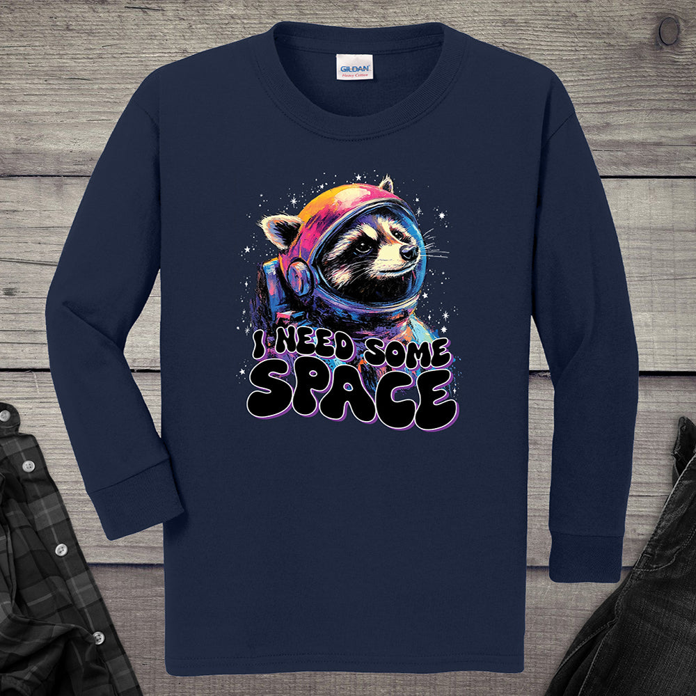 I Need Space Raccoon Youth Long Sleeve Tee