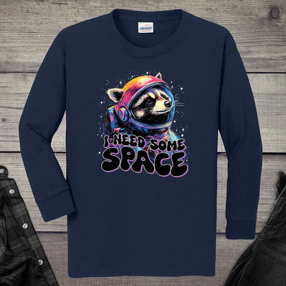 I Need Space Raccoon Youth Long Sleeve Tee