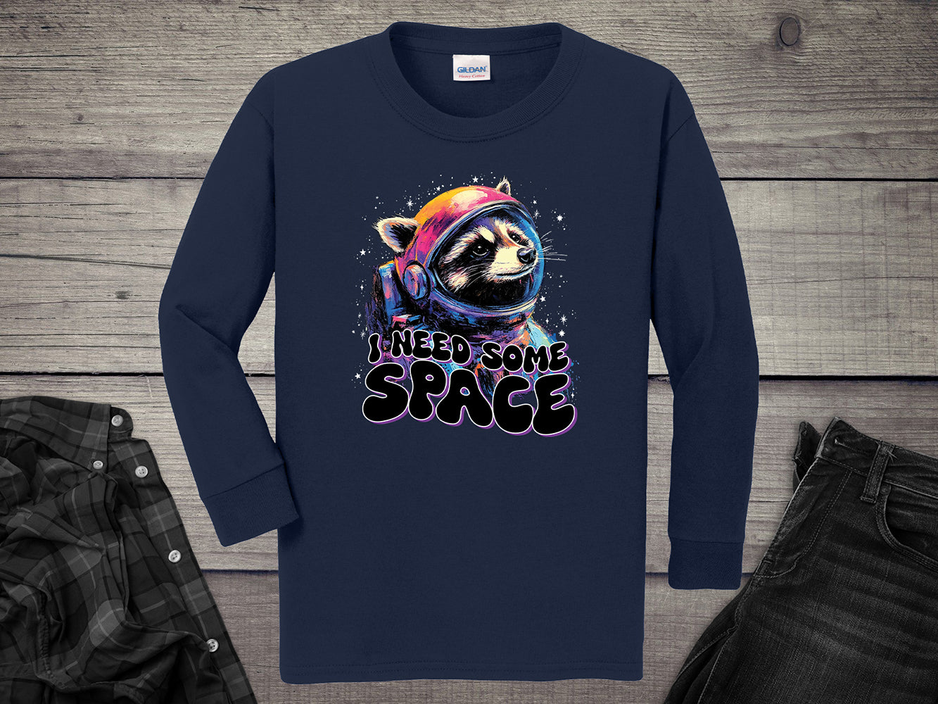 I Need Space Raccoon Youth Long Sleeve Tee
