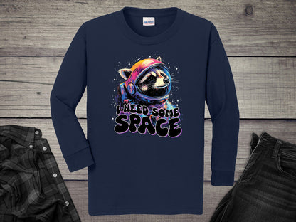 I Need Space Raccoon Youth Long Sleeve Tee