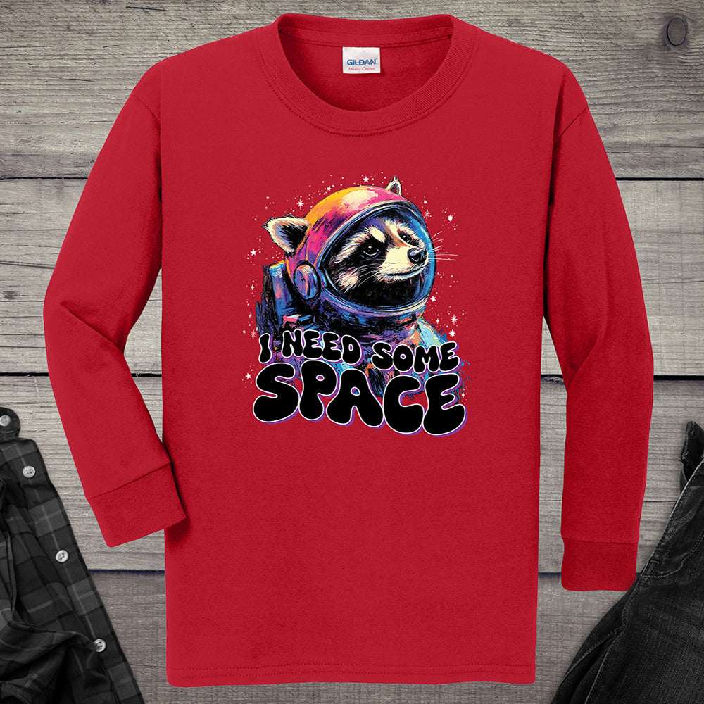I Need Space Raccoon Youth Long Sleeve Tee