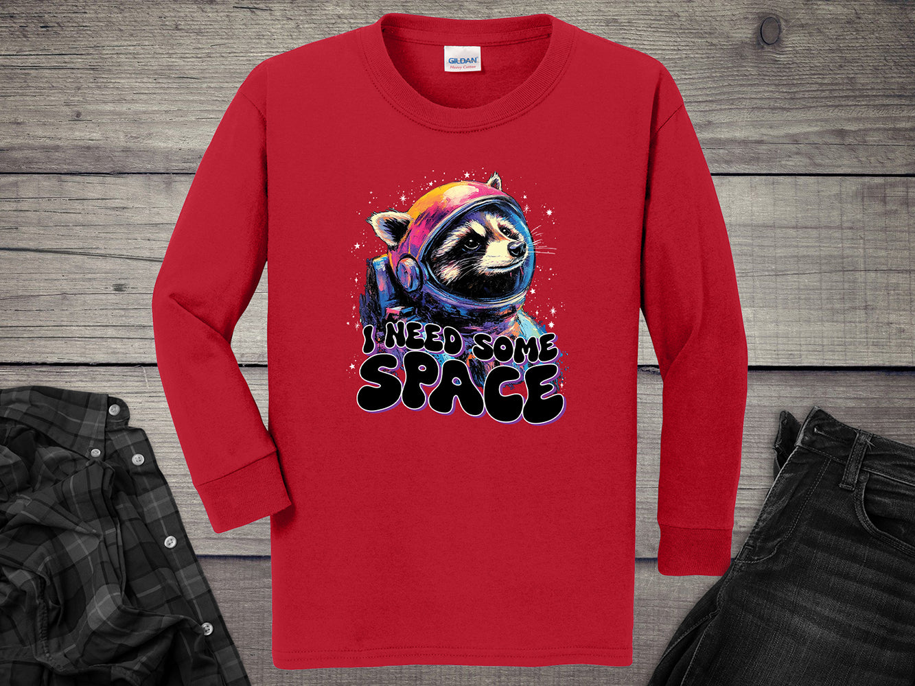 I Need Space Raccoon Youth Long Sleeve Tee