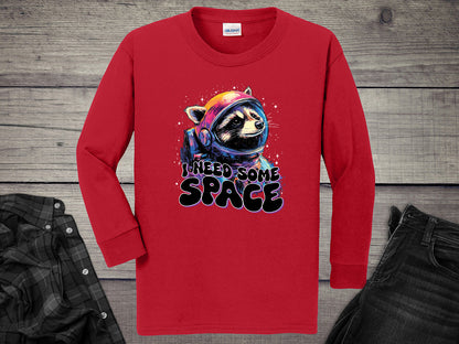 I Need Space Raccoon Youth Long Sleeve Tee