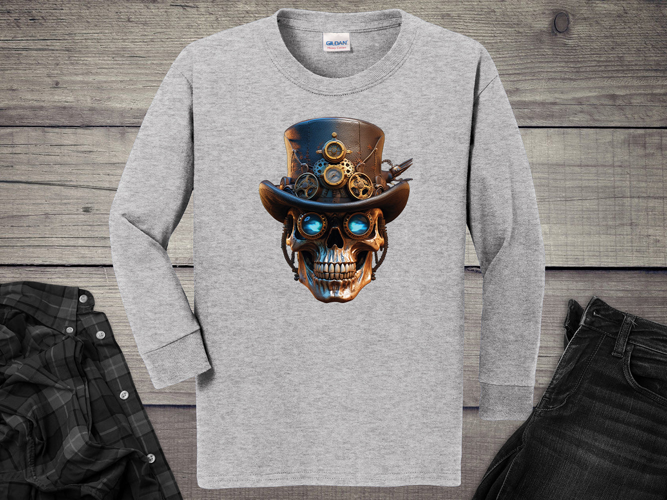 Steampunk Skull Youth Long Sleeve Tee