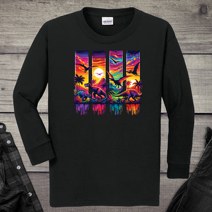 Colorful Dinosaurs Youth Long Sleeve Tee
