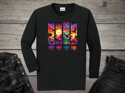 Colorful Dinosaurs Youth Long Sleeve Tee