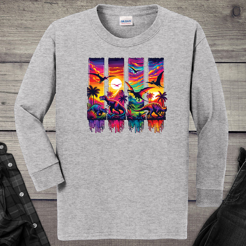 Colorful Dinosaurs Youth Long Sleeve Tee
