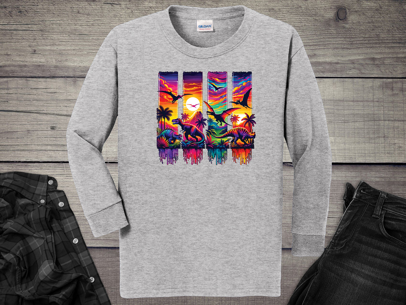 Colorful Dinosaurs Youth Long Sleeve Tee