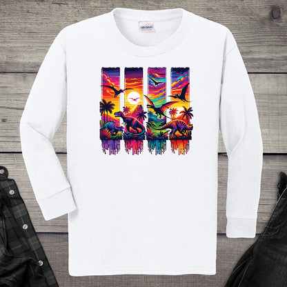 Colorful Dinosaurs Youth Long Sleeve Tee