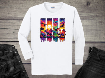 Colorful Dinosaurs Youth Long Sleeve Tee