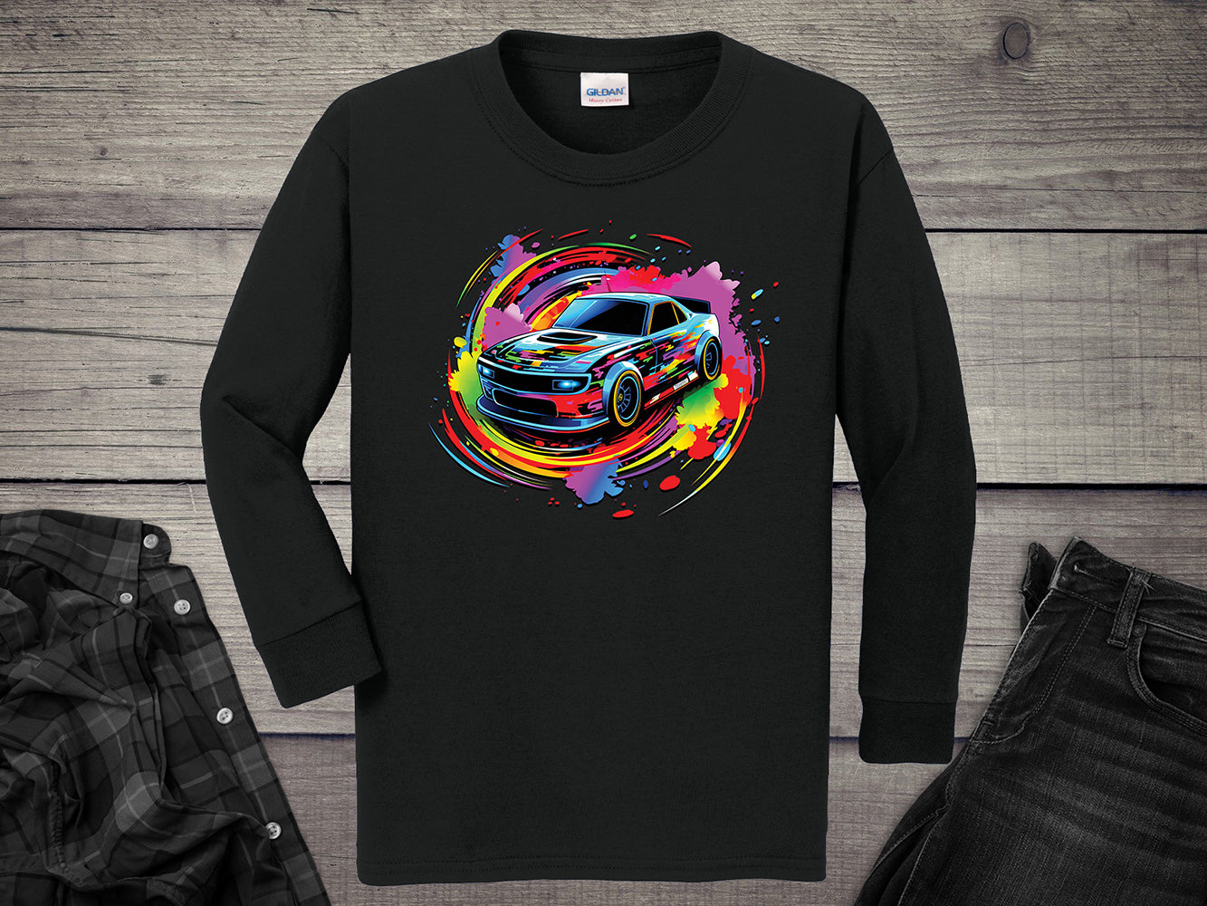 Car Swirl Youth Long Sleeve Tee
