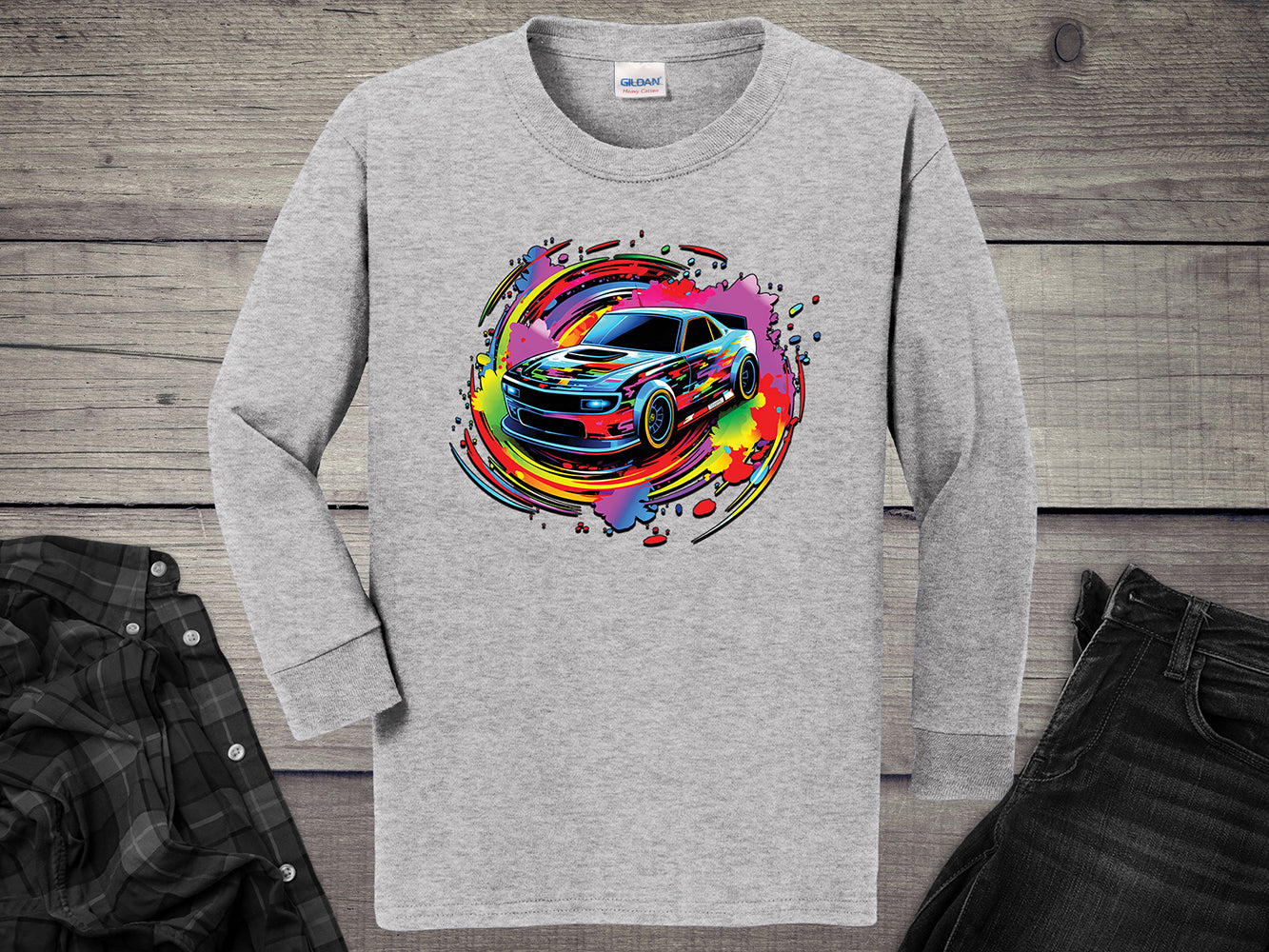 Car Swirl Youth Long Sleeve Tee