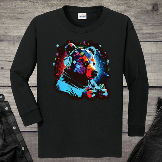 Gamer Bear Youth Long Sleeve Tee