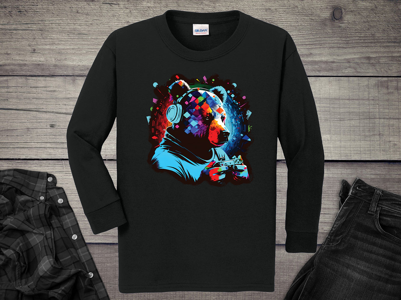 Gamer Bear Youth Long Sleeve Tee