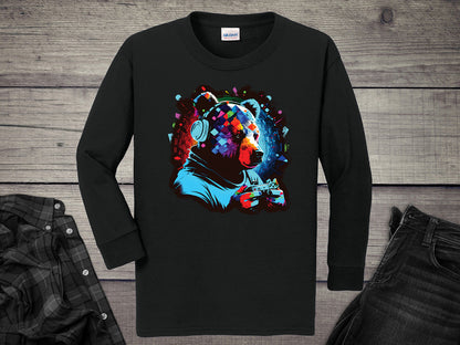 Gamer Bear Youth Long Sleeve Tee