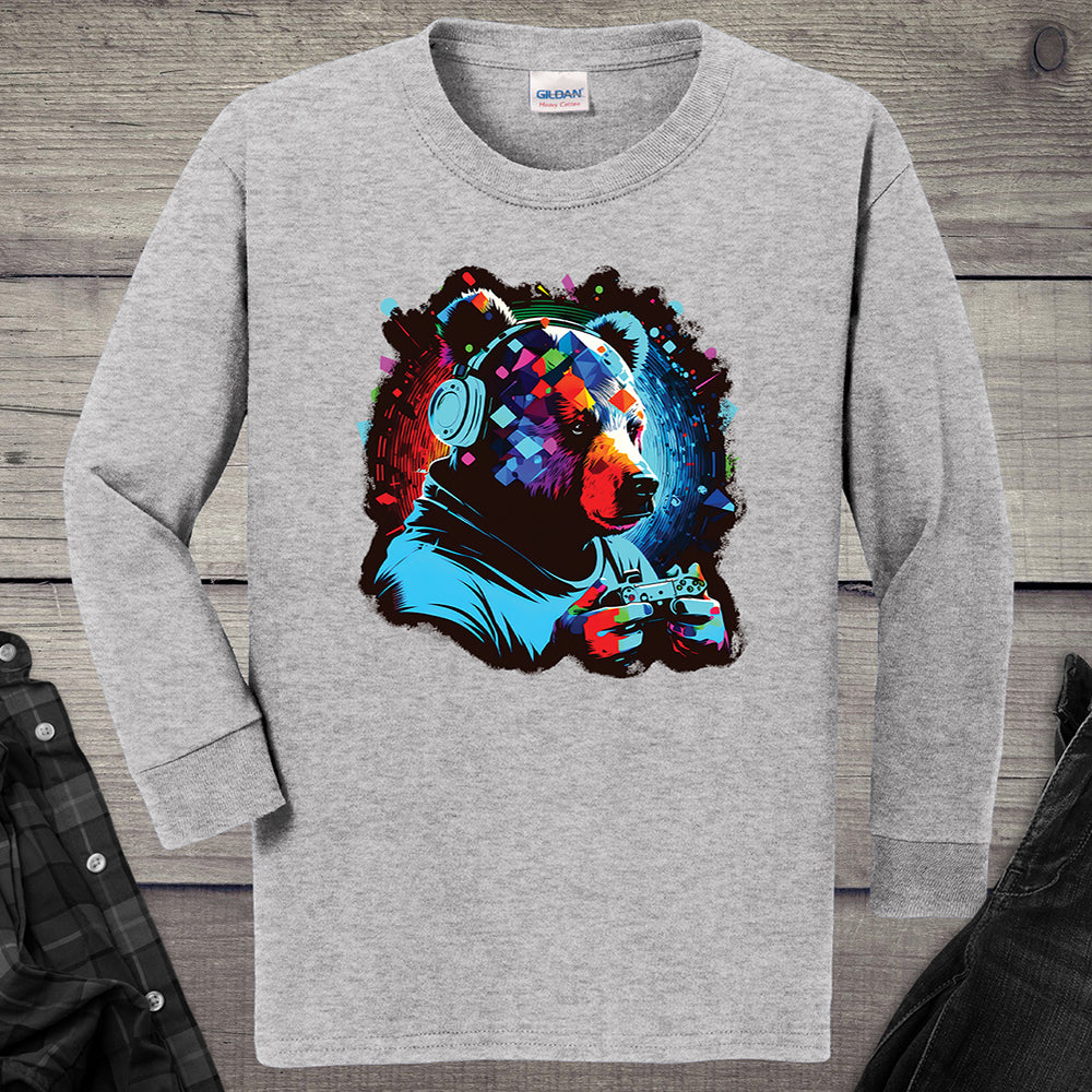 Gamer Bear Youth Long Sleeve Tee