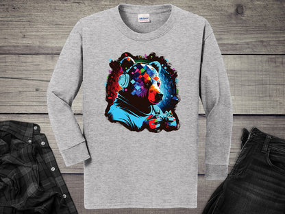 Gamer Bear Youth Long Sleeve Tee