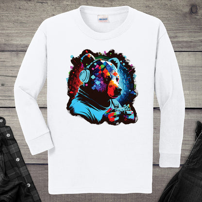 Gamer Bear Youth Long Sleeve Tee