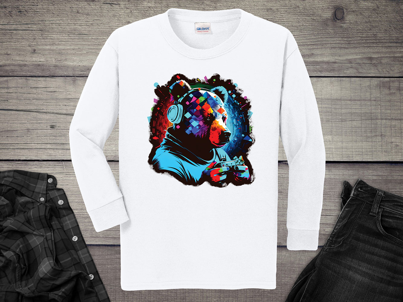 Gamer Bear Youth Long Sleeve Tee