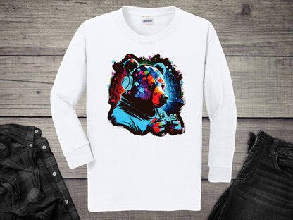 Gamer Bear Youth Long Sleeve Tee