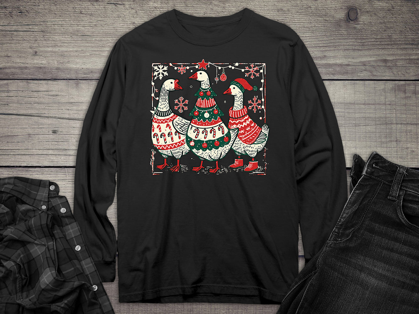 Christmas Geese Long Sleeve Tee