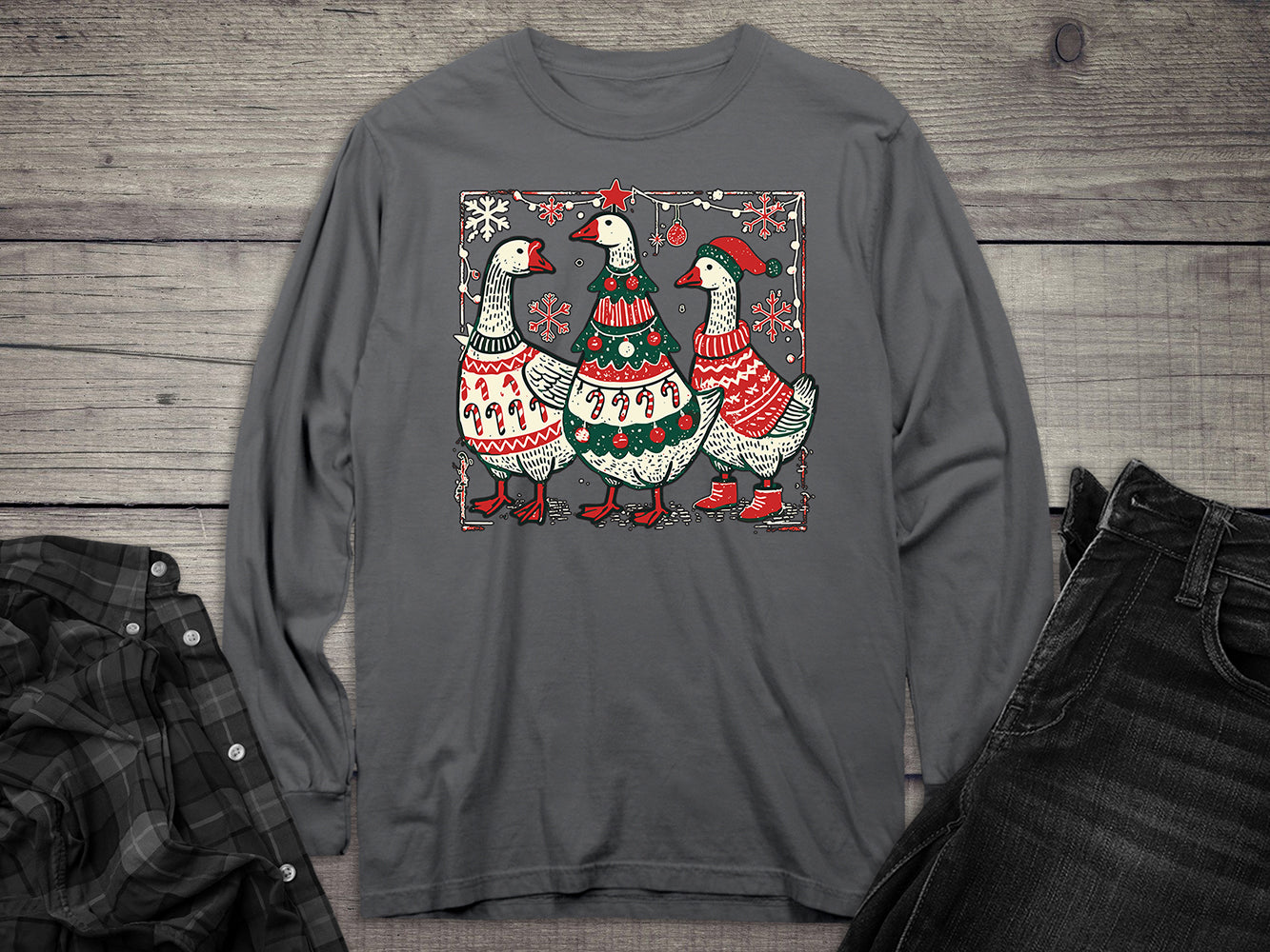 Christmas Geese Long Sleeve Tee