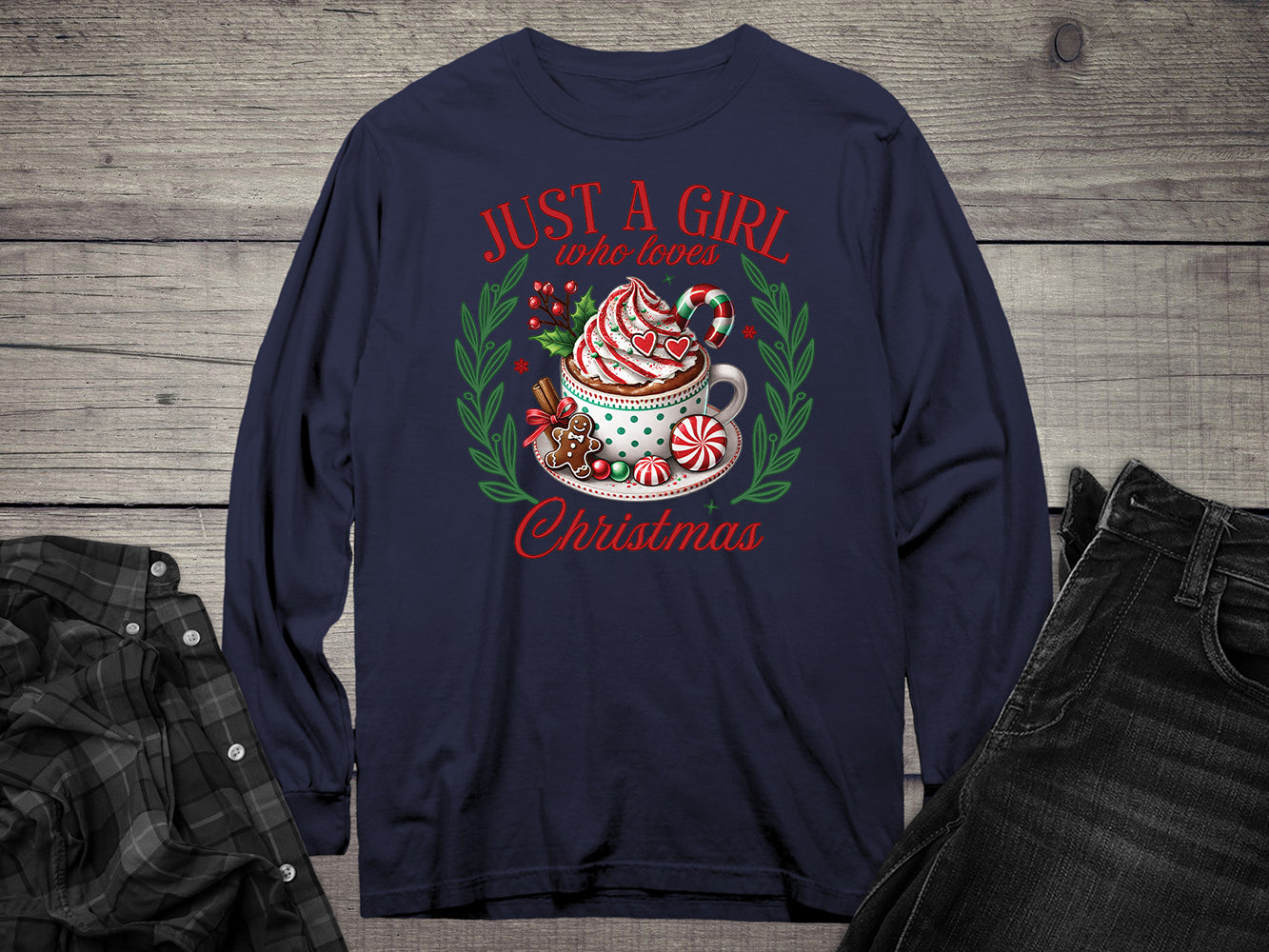 Girl Who Loves Christmas Cocoa Long Sleeve Tee