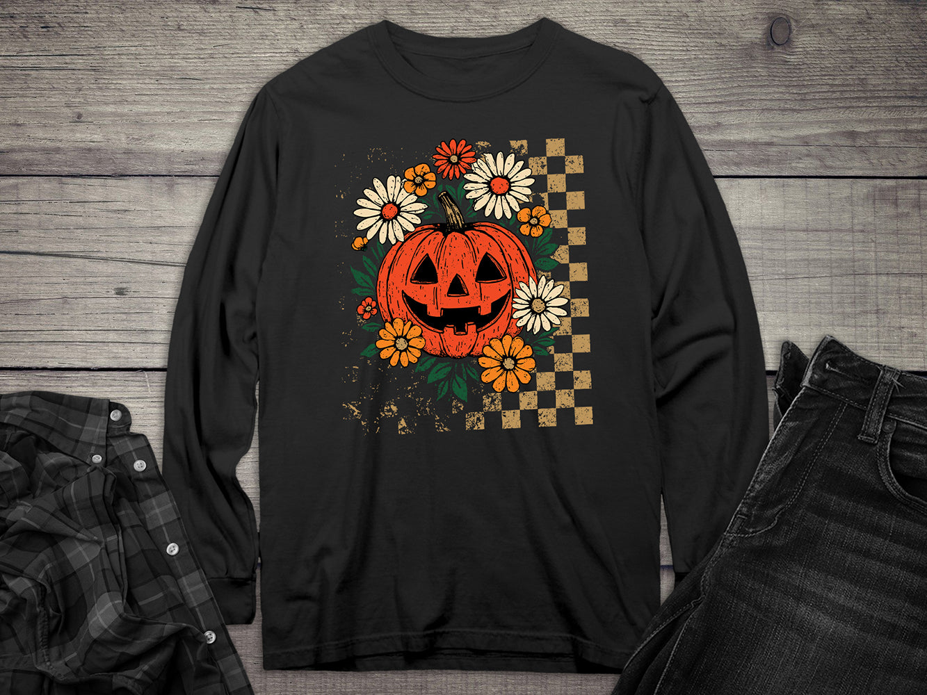 Flower Jack-O-Lantern Long Sleeve Tee