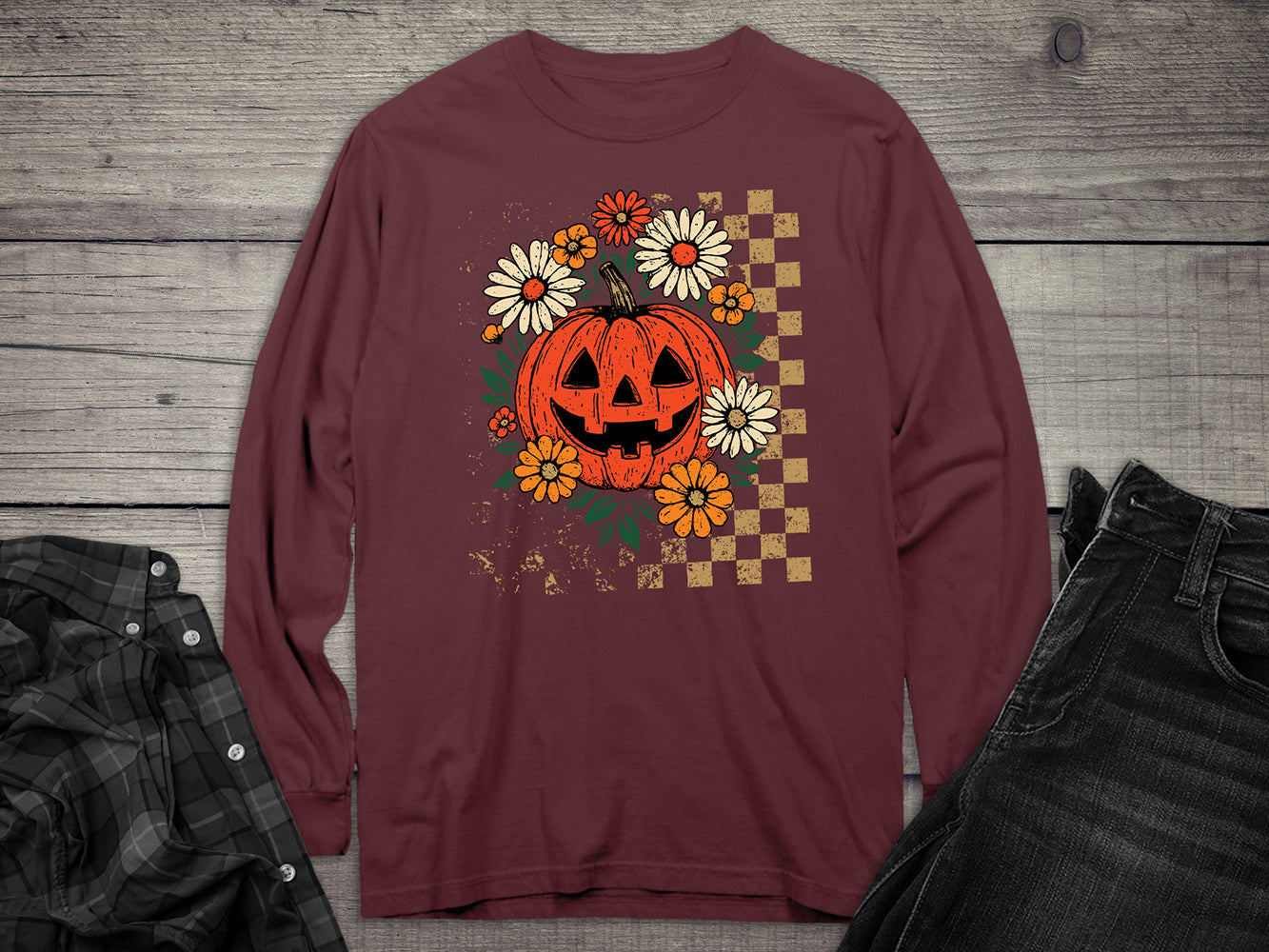 Flower Jack-O-Lantern Long Sleeve Tee