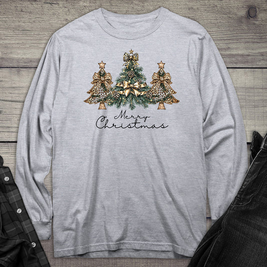 Merry Christmas Golden Trees Long Sleeve Tee