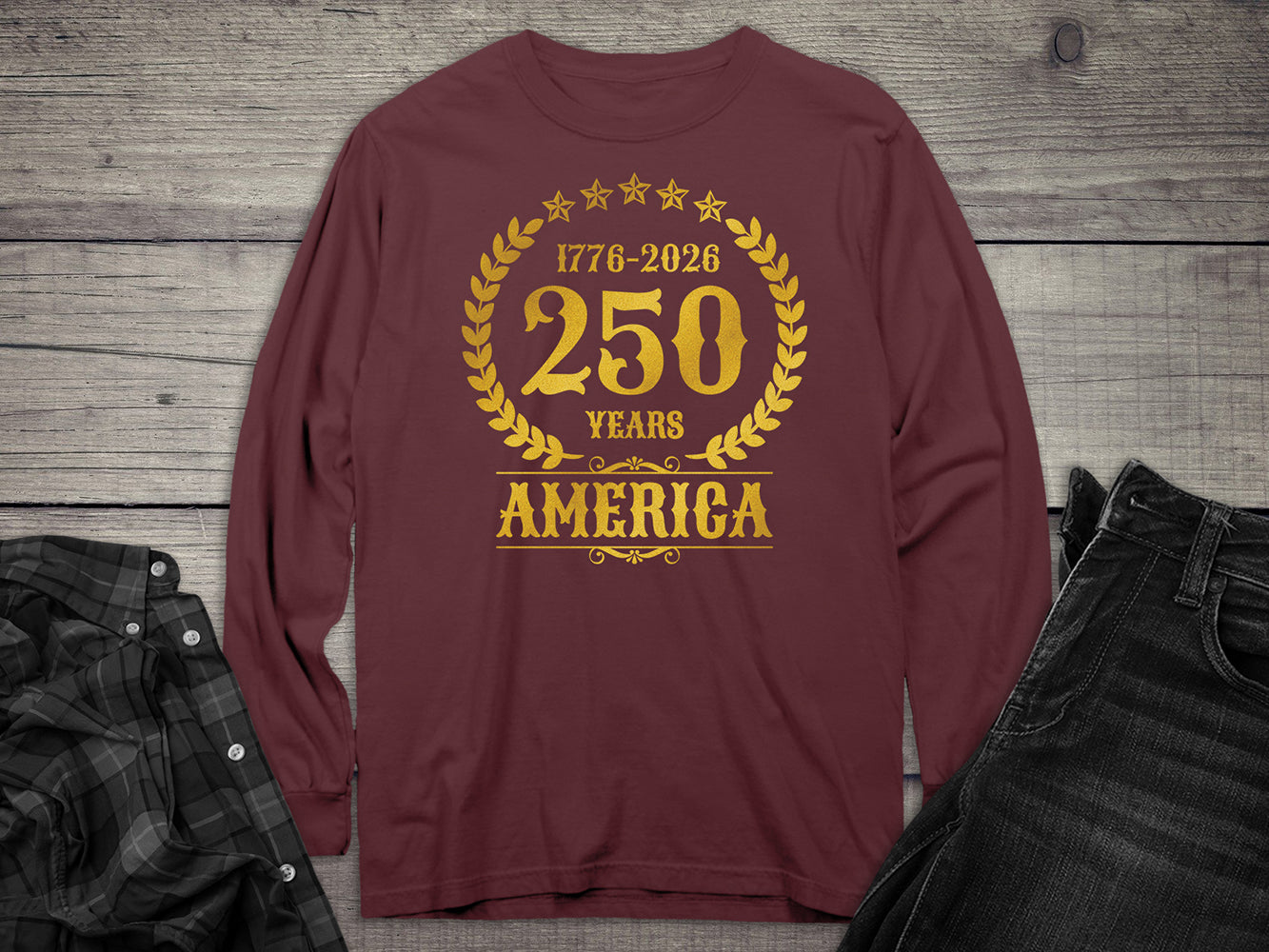 250 Years America Gold Long Sleeve Tee