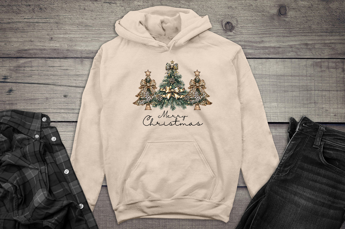 Merry Christmas Golden Trees Hoodie