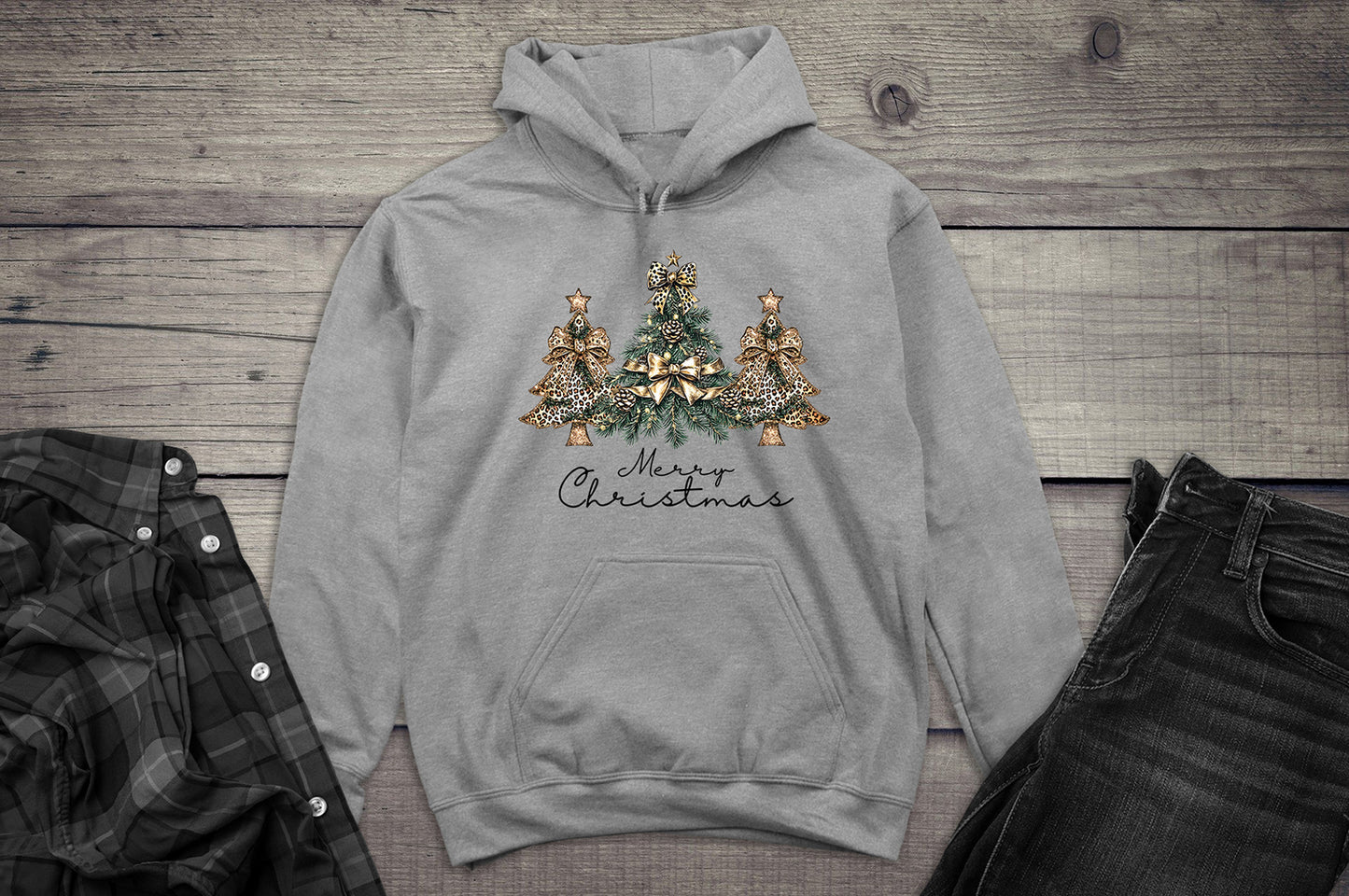 Merry Christmas Golden Trees Hoodie