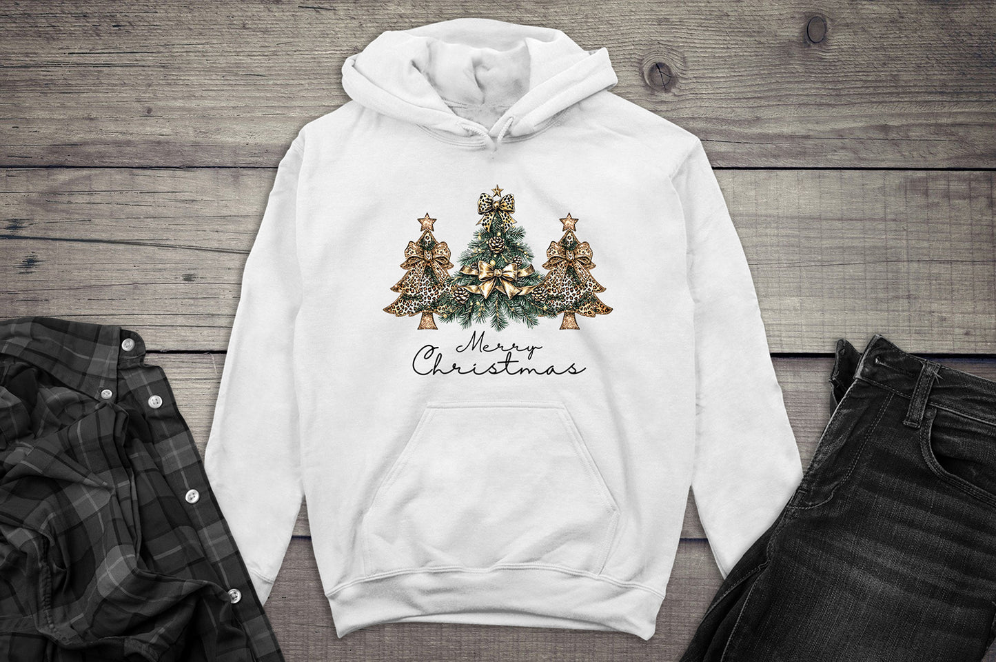 Merry Christmas Golden Trees Hoodie