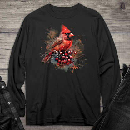 Winter Watercolor Cardinal Long Sleeve Tee
