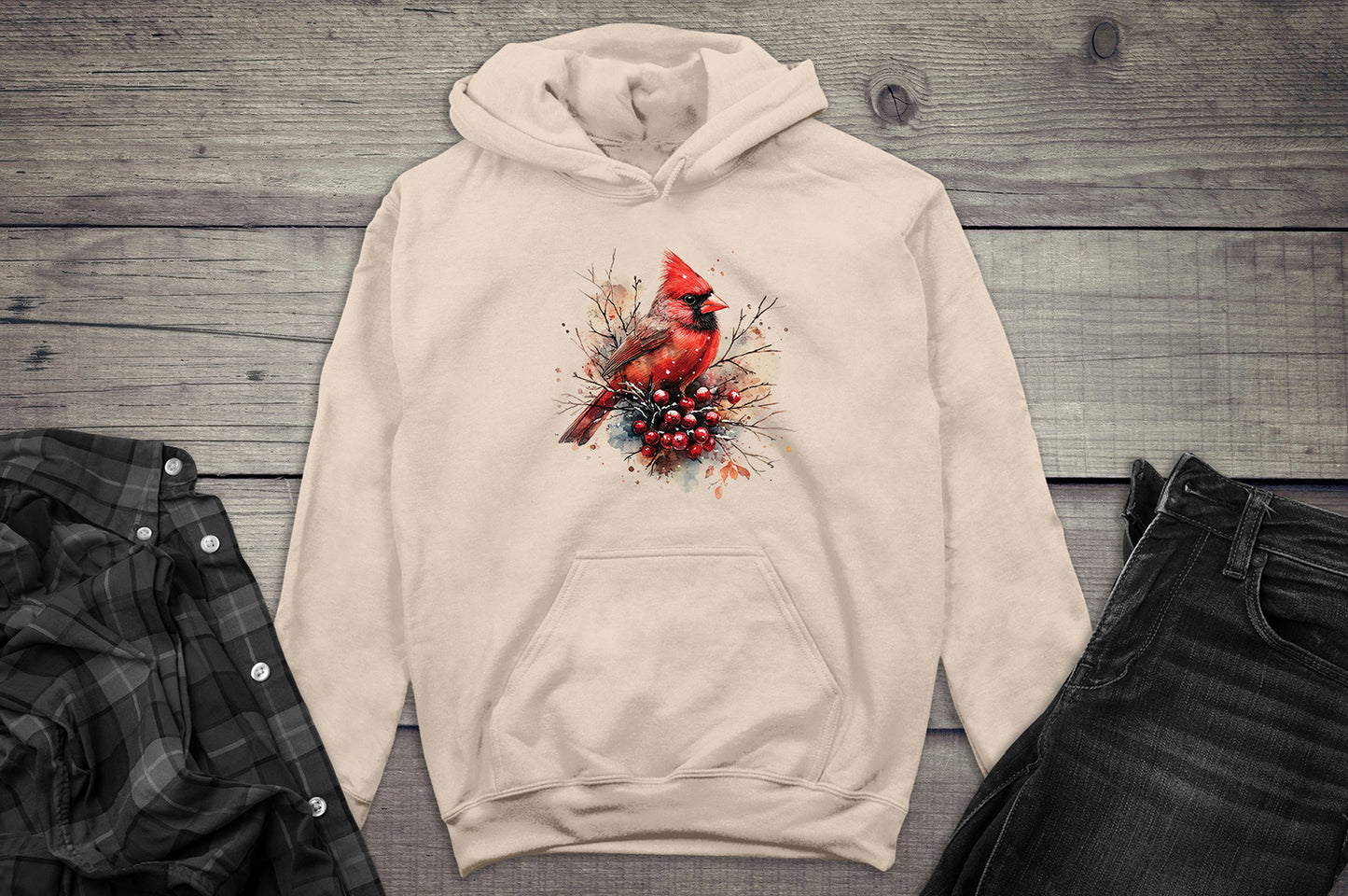 Winter Watercolor Cardinal Hoodie